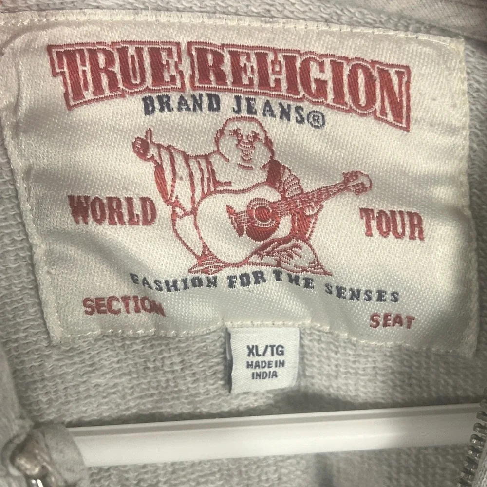 True Religion Men's World Tour Buddha Logo Zip Up Hoodie Gray XL MAOB129MF3